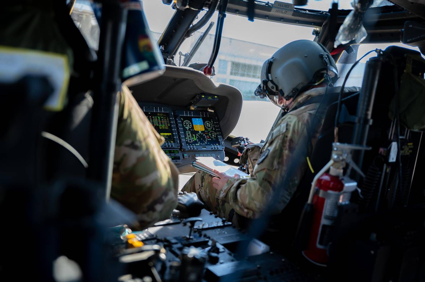 A UH-60 Black Hawk helicopter departs a Louisiana Army National Guard Aviation Support Facility to assist with Hurricane Ian emergency response efforts, Hammond, Louisiana, Sept. 28, 2022.